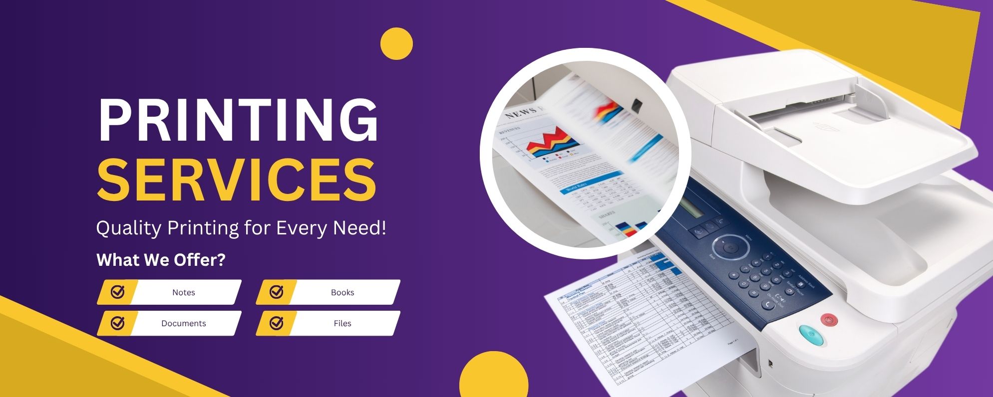 Purple and Yellow Modern Printing Service Banner